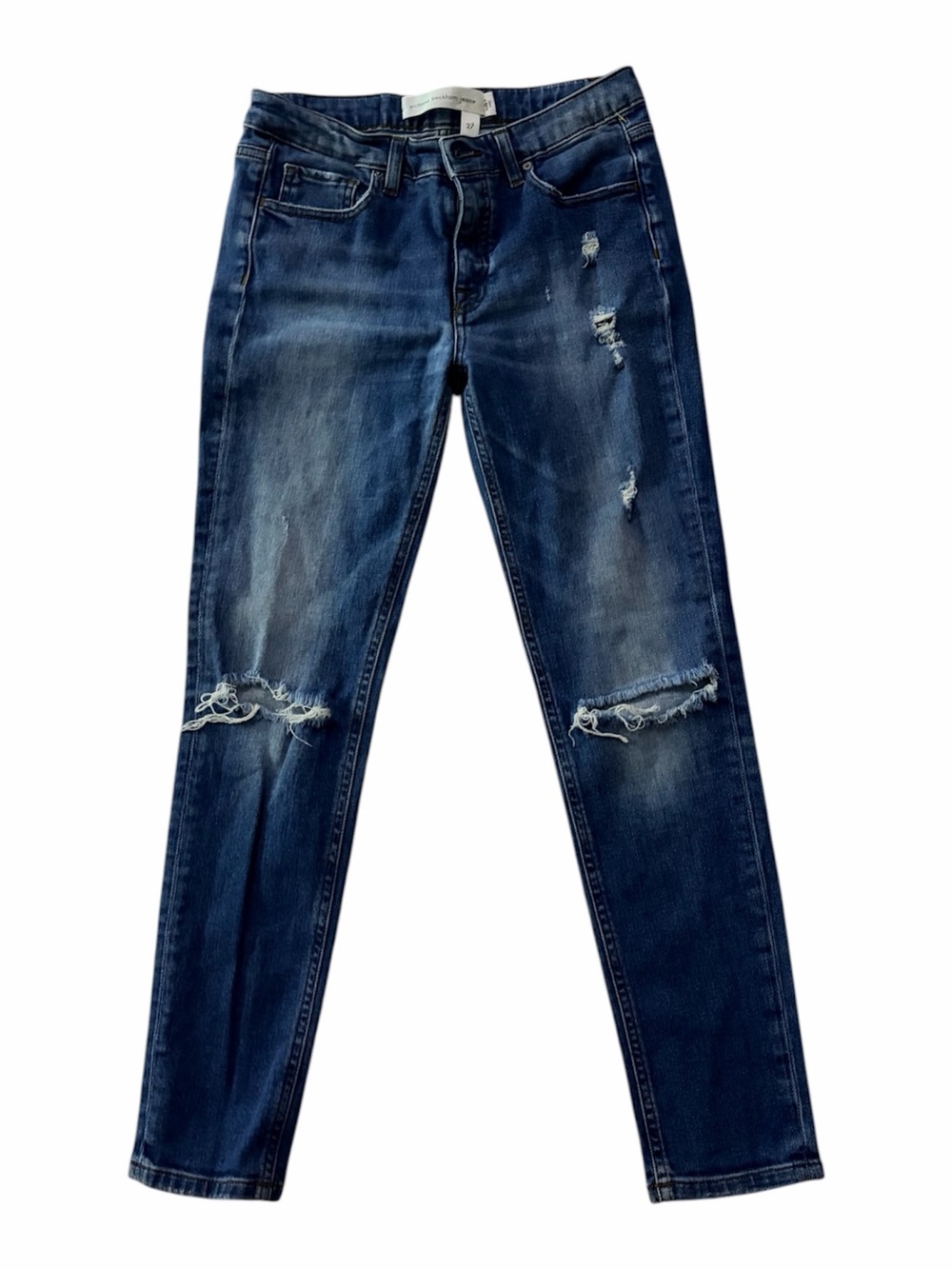 Victoria Beckham Medium Wash Distressed Skinny Jeans Premium Luxury